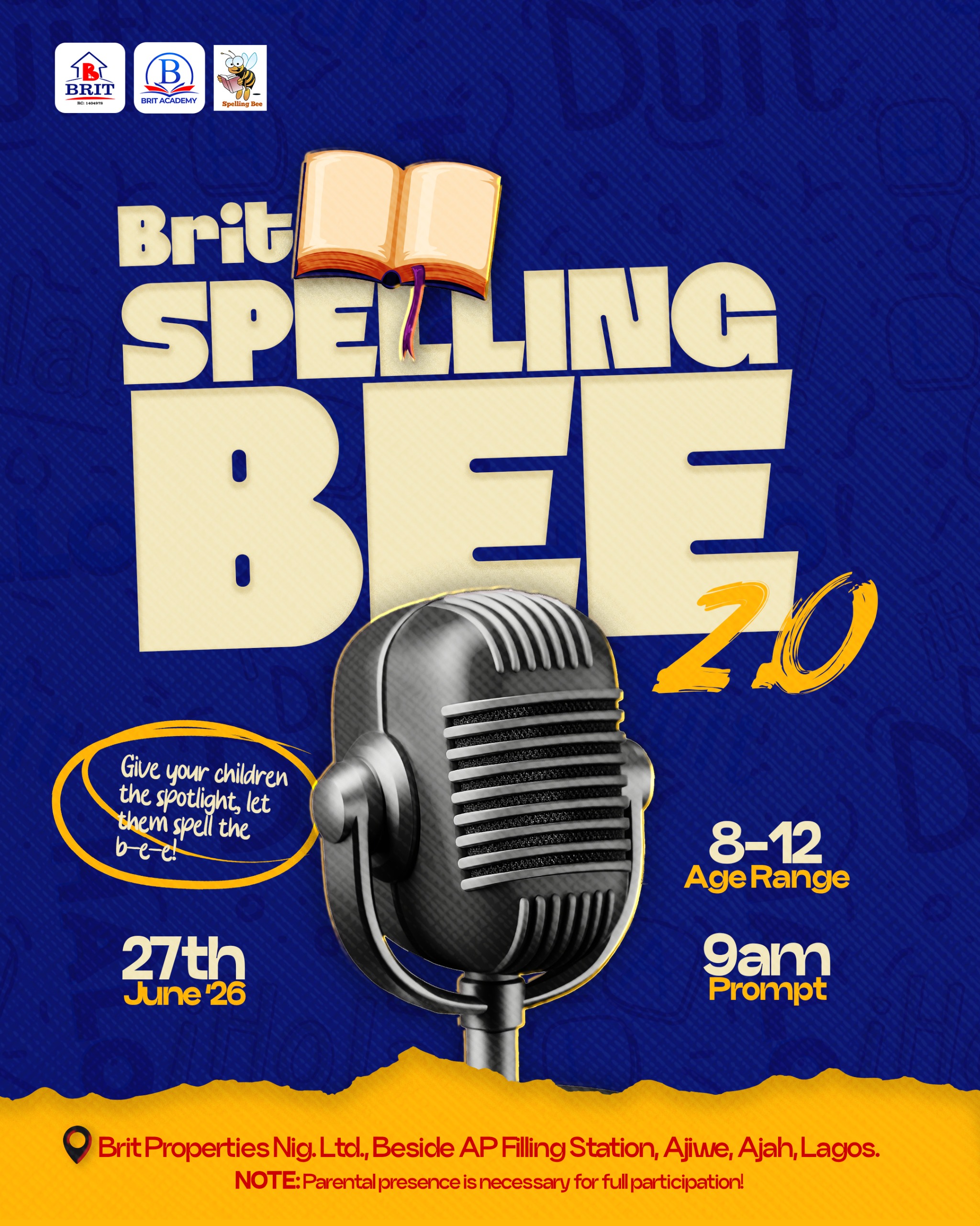 Brit Spelling Bee Competition flyer